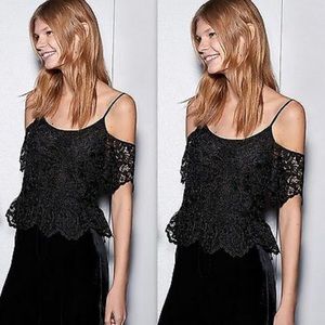 NWOT Zara black lacy embroidered off shoulder top